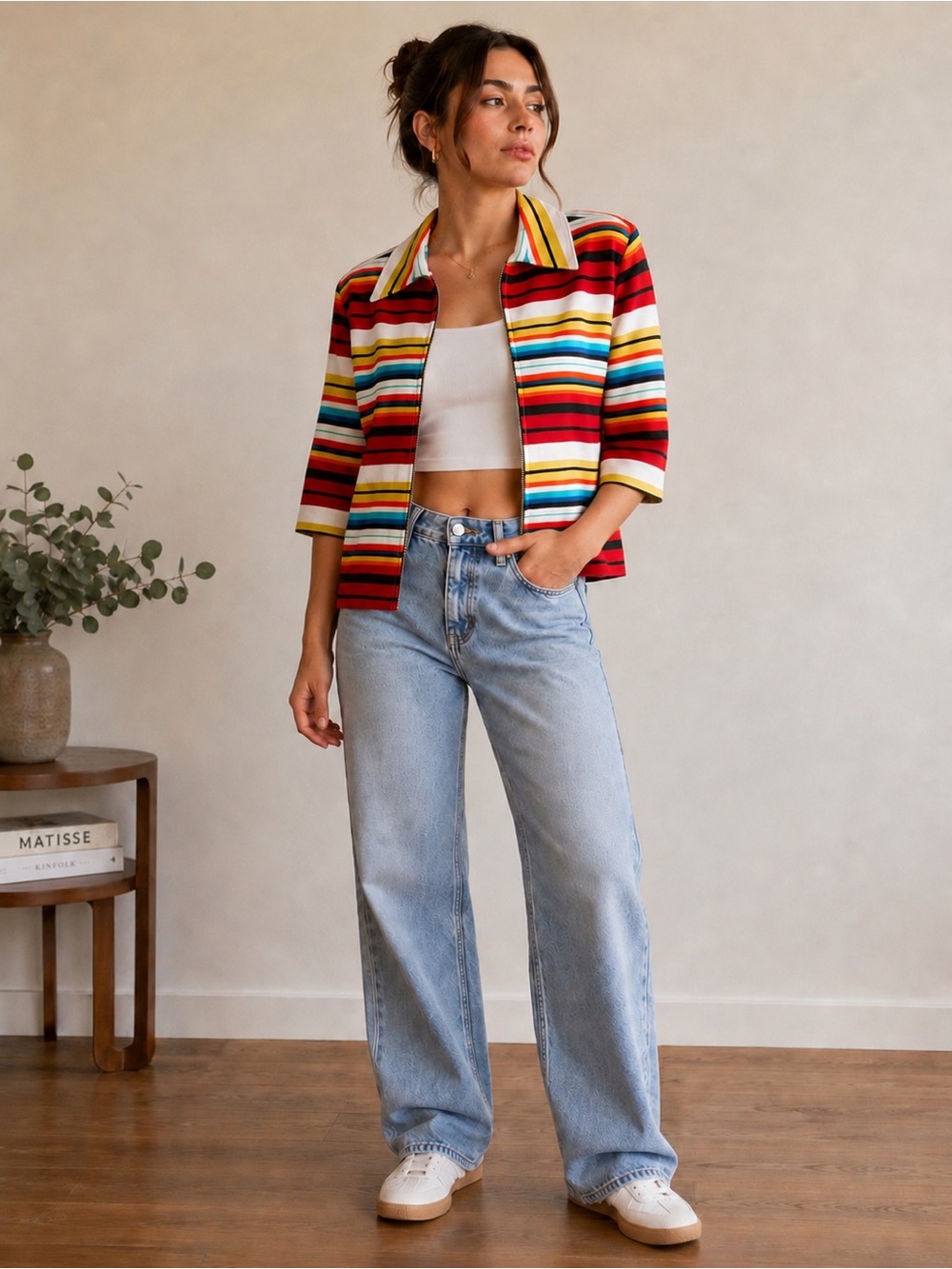 VTG women’s collared rainbow stripe multicolor blazer/jacket Size M
